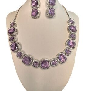 American Diamonds Necklace with Amethyst Crystals on Sterling Silver